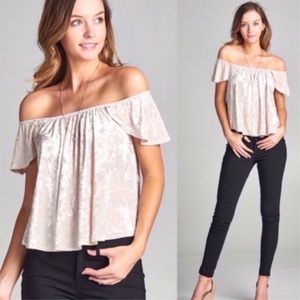 ***SOLD*** Crushed Velvet Off Shoulder Tee